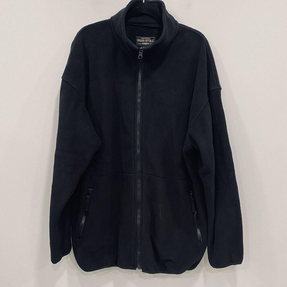 VTG Original BANANA REPUBLIC Men L Zip Black Fleece Soft Fall Jacket Warm Y2K